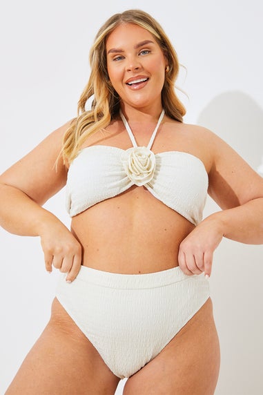 In The Style Cream Textured High Waist Bikini Bottoms