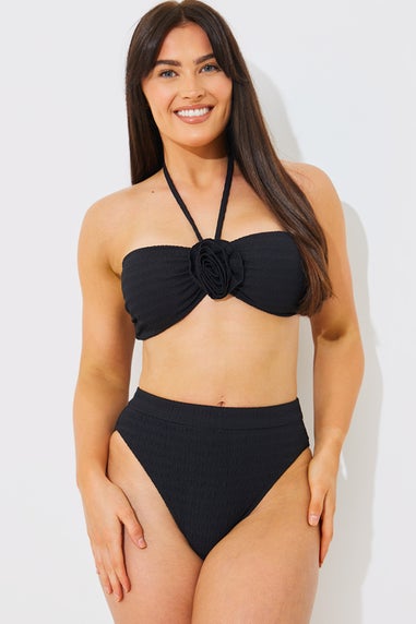 In The Style Black Textured High Waist Bikini Bottoms