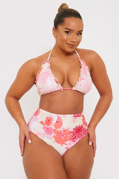 In The Style Pink Floral Print High Waisted Bikini Bottom