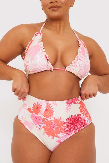 In The Style Pink Floral Print High Waisted Bikini Bottom