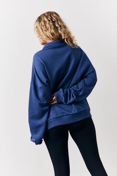 In The Style Navy Fits Sports Club Graphic Oversized Half Zip Sweatshirt