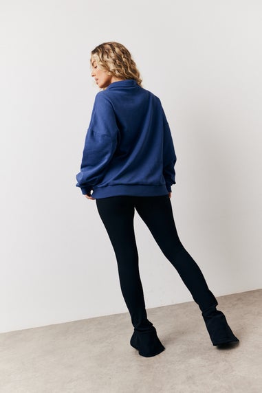 In The Style Navy Fits Sports Club Graphic Oversized Half Zip Sweatshirt