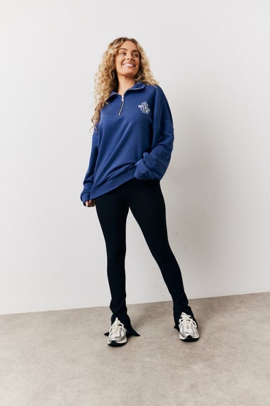 In The Style Navy Fits Sports Club Graphic Oversized Half Zip Sweatshirt