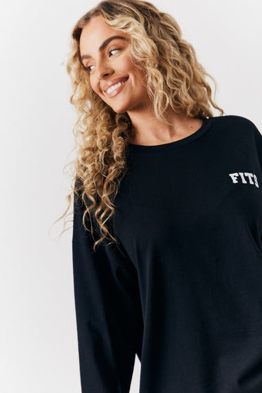 In The Style Black Fits Leisure Club Graphic Oversized Long Sleeve T Shirt