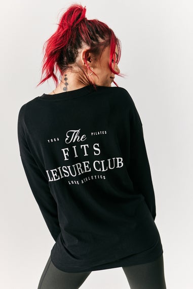 In The Style Black Fits Leisure Club Graphic Oversized Long Sleeve T Shirt