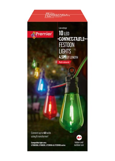 Premier Decorations 10 Multi-coloured LED Connectable Teardrop Bulb Festoon String Lights