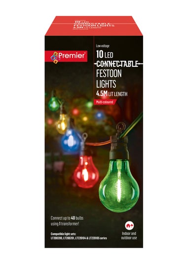 Premier Decorations 10 Multi-coloured LED Connectable Round Bulb Festoon String Lights