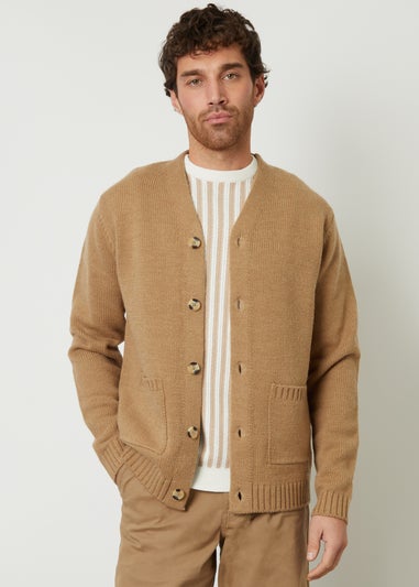 Threadbare Taupe Knitted V-Neck Cardigan