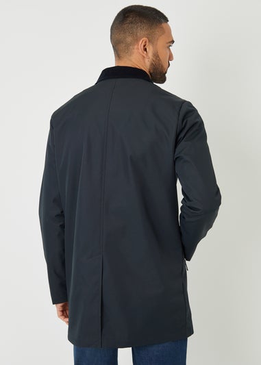 Threadbare Navy Showerproof Longline Corduroy Collar Mac