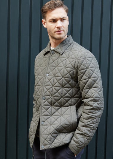 Threadbare Khaki Lightweight Collared Quilted Jacket