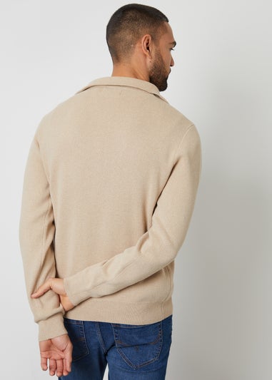 Threadbare Brown Rib Panel Quarter Zip Jumper