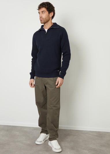 Threadbare Navy Rib Panel Quarter Zip Jumper