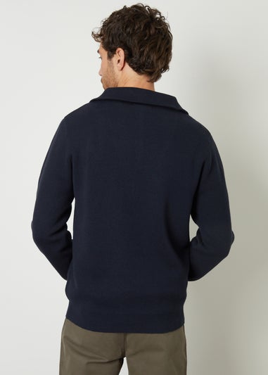 Threadbare Navy Rib Panel Quarter Zip Jumper