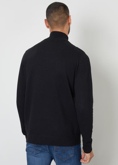 Threadbare Black Basket Stitch Mock T-Shirt Quarter Zip Jumper