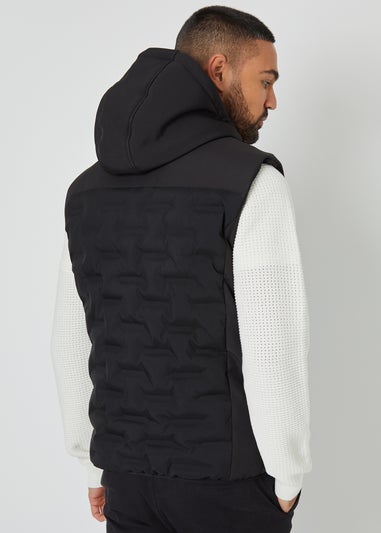 Threadbare Black Quilted Panel Hooded Gilet