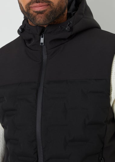Threadbare Black Quilted Panel Hooded Gilet