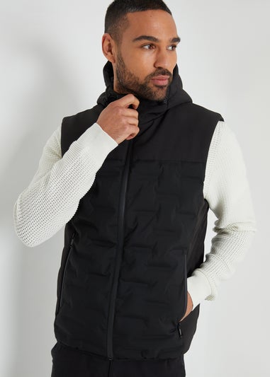 Threadbare Black Quilted Panel Hooded Gilet