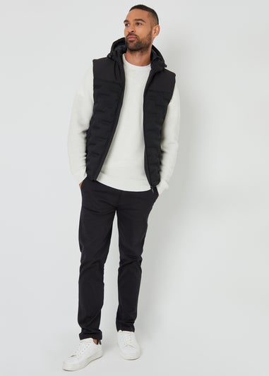 Threadbare Black Quilted Panel Hooded Gilet
