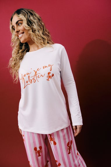 In The Style White Long Sleeve Lobster Graphic Pyjama Set