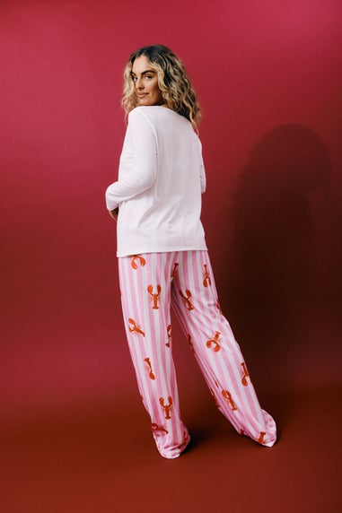 In The Style White Long Sleeve Lobster Graphic Pyjama Set