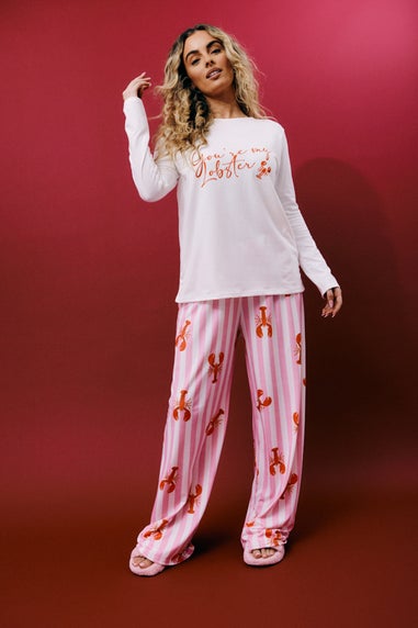 In The Style White Long Sleeve Lobster Graphic Pyjama Set