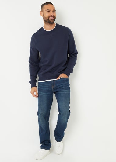 Threadbare Navy Mock T-Shirt Crew Neck Sweatshirt