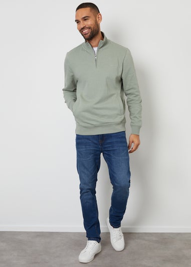 Threadbare Soft Green Mens Sage Quarter Zip Sweatshirt