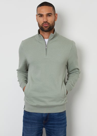 Threadbare Soft Green Mens Sage Quarter Zip Sweatshirt