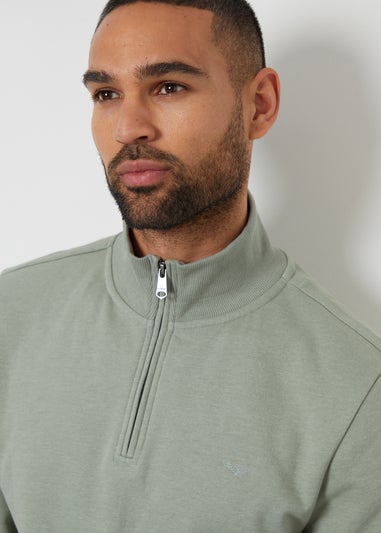 Threadbare Soft Green Mens Sage Quarter Zip Sweatshirt