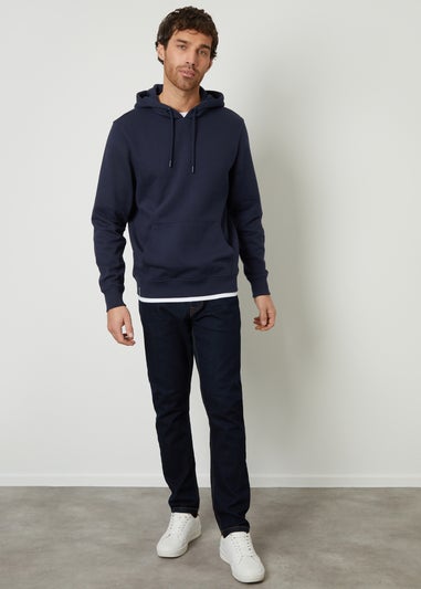 Threadbare Navy Mock T-Shirt Pullover Hoodie