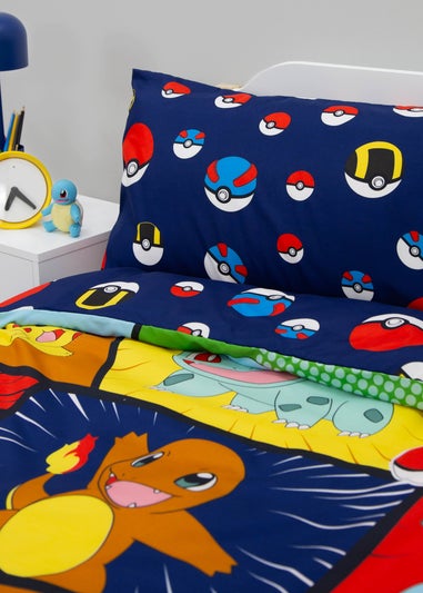 Pokemon Blue Retro Brushed Microfibre Duvet Cover Set