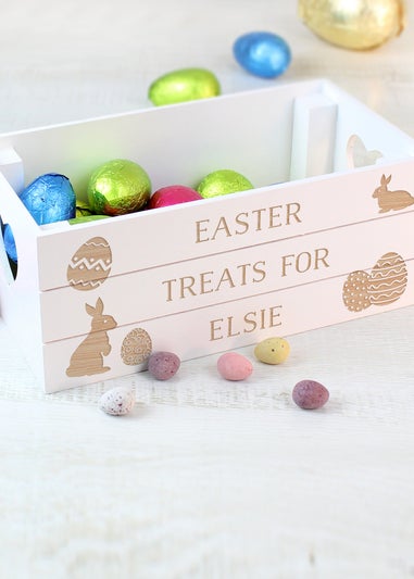 Personalised Memento Company White Easter Bunny Small Wooden Crate