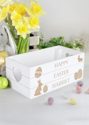 Personalised Memento Company White Easter Bunny Small Wooden Crate