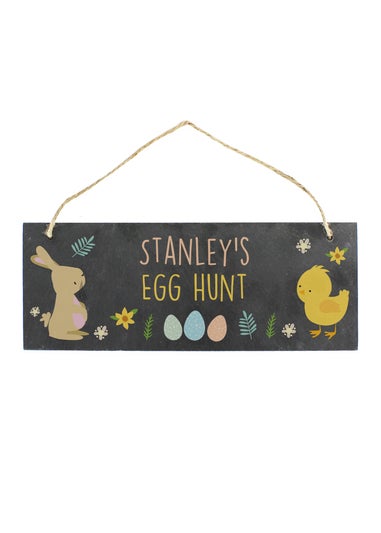 Personalised Memento Company Black Easter Egg Hunt Slate Hanging Sign