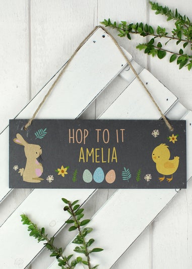 Personalised Memento Company Black Easter Egg Hunt Slate Hanging Sign