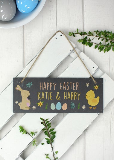 Personalised Memento Company Black Easter Egg Hunt Slate Hanging Sign