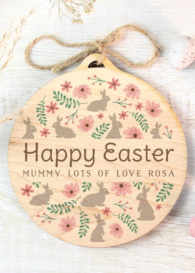 Personalised Memento Company Light Brown Floral Easter Tree Wooden Decoration