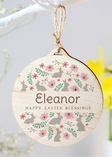 Personalised Memento Company Light Brown Floral Easter Tree Wooden Decoration