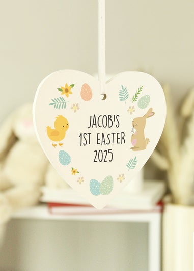 Personalised Memento Company White First Easter Heart Tree Decoration