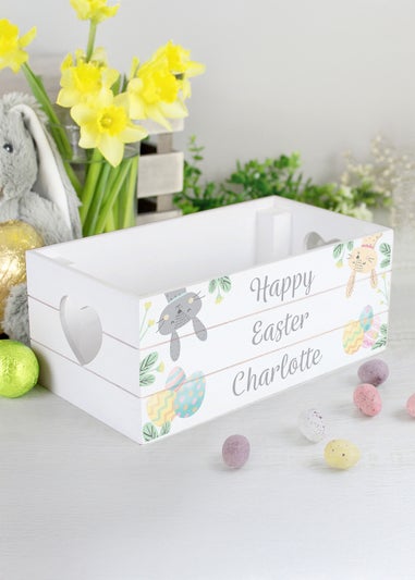 Personalised Memento Company White Easter Egg Hunt Small Wooden Crate