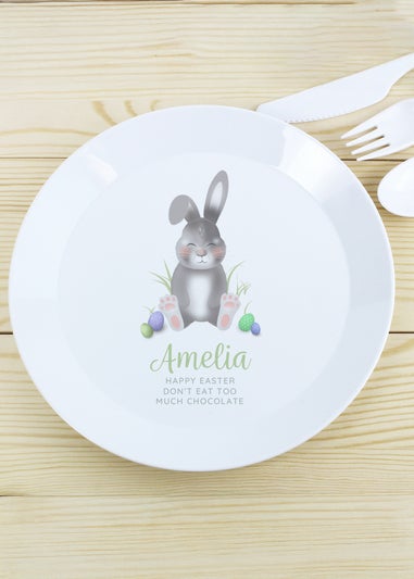 Personalised Memento Company White Easter Bunny Plastic Plate