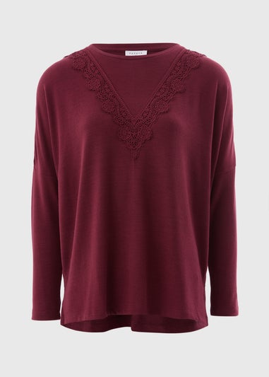 Burgundy Lace Trim Soft Touch Jumper