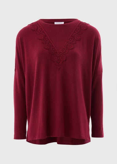 Burgundy Lace Trim Soft Touch Jumper