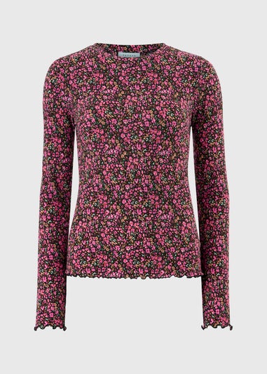Pink Floral Plisse Mesh Top