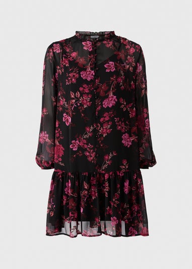 Burgundy Floral Shirt Mini Dress
