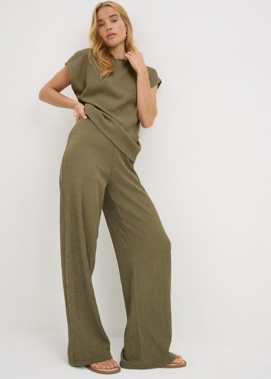 Et Vous Khaki Plisse Co Ord Trousers