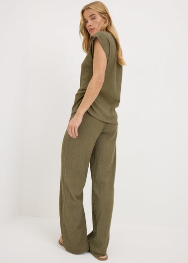 Et Vous Khaki Plisse Co Ord Trousers