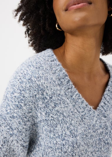 Denim Blue V-Neck Twist Jumper