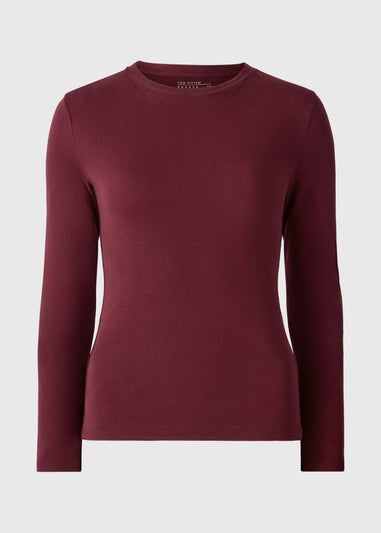 Burgundy Fitted Long Sleeve Jumper