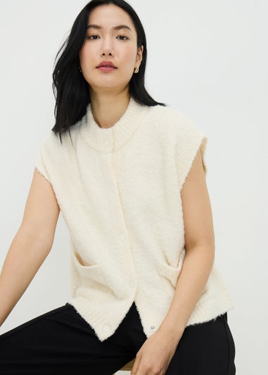 Cream Boucle Sleeveless Cardigan